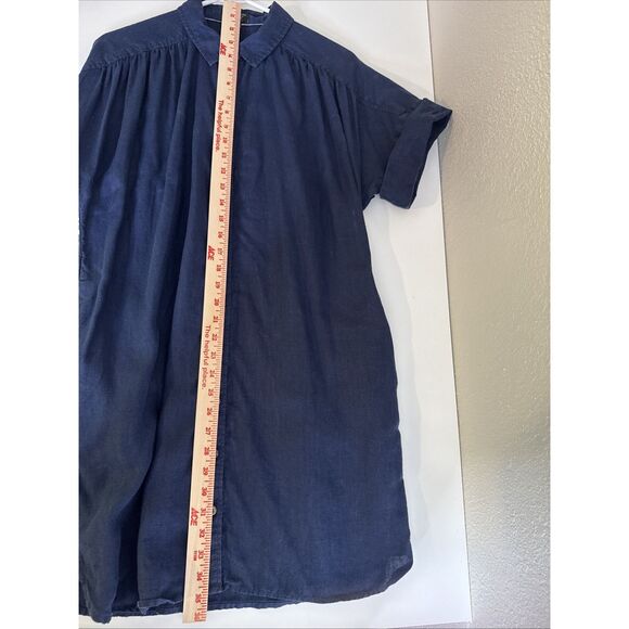 J. CREW Baird McNutt Irish Linen Shirtdress Relaxed fit S/S Navy Blue LP L Short - Picture 6 of 9